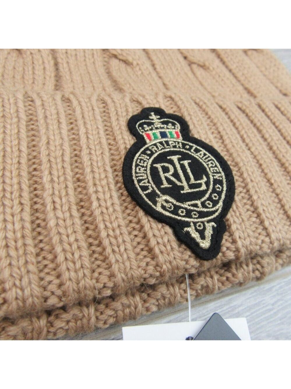 Lauren Ralph Lauren Crest-Patch Pom Pom Cable-Knit Beanie NEW - Picture 5 of 11
